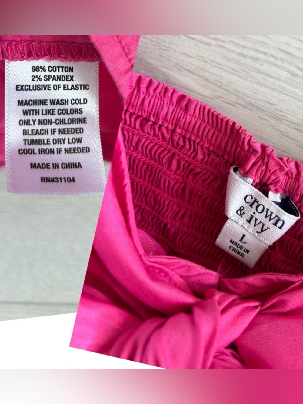 Crown & Ivy Barbie Pink Puff Sleeve Tie Front Babydoll Top Womens L - Picture 7 of 8
